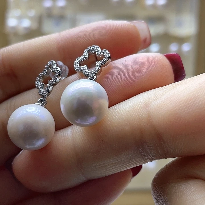 淡水珍珠耳饰银S925镶嵌