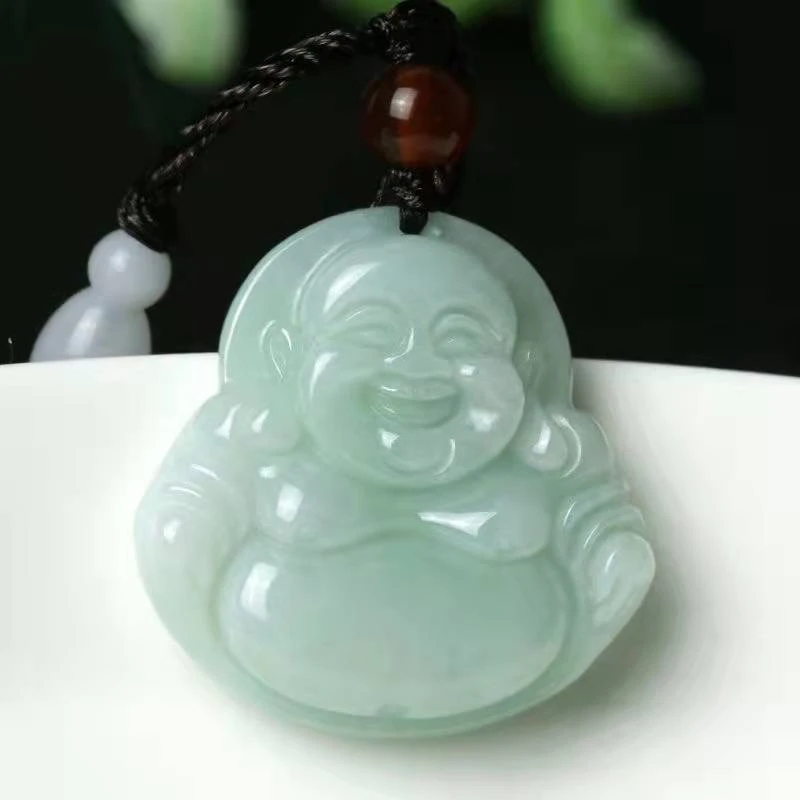 缅甸天然翡翠A货大肚弥勒佛公毛衣链珠宝百搭时尚翡翠吊坠
