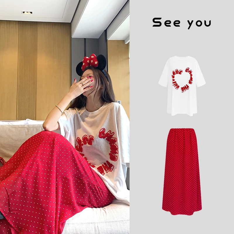 海星图案宽松T恤+韩系波点半身裙A1159+A1160