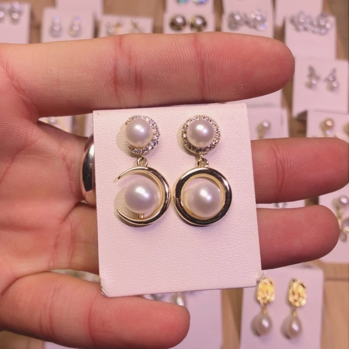 淡水珍珠耳饰银S925镶嵌
