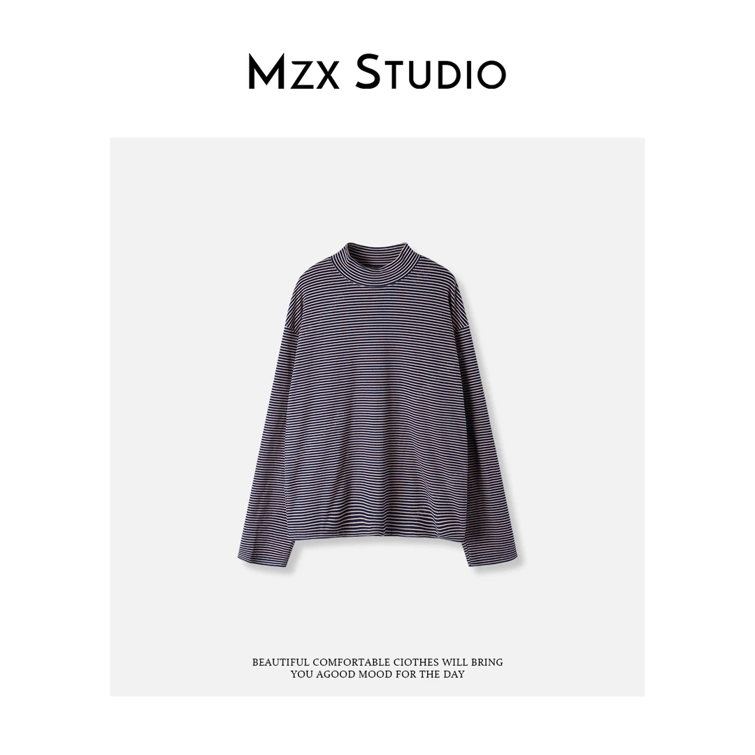 MZX 秋季经典条纹撞色百搭半高领长袖上衣 SY10220-P
