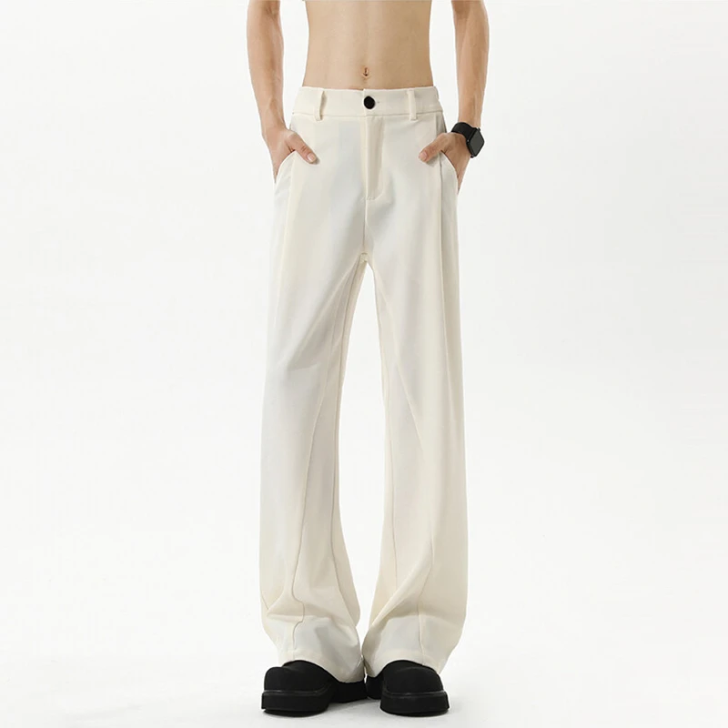 cleanfit美式褶皱冰丝西裤男士夏季垂感高级感微喇裤子直筒西装裤