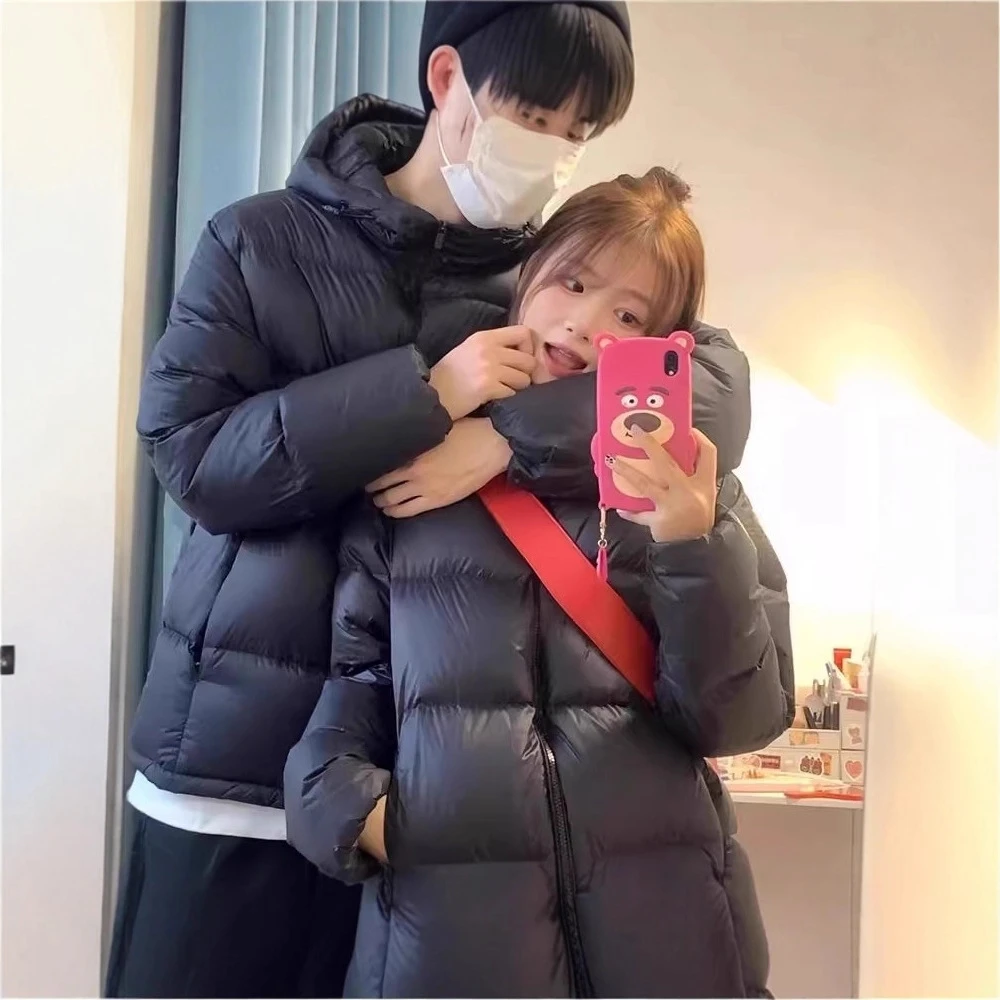 黑色短款羽绒服女2025新款白鸭绒加厚连帽小个子面包服外套冬反季