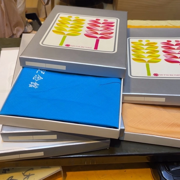 瓷片四块风吕敷三蓝一橙