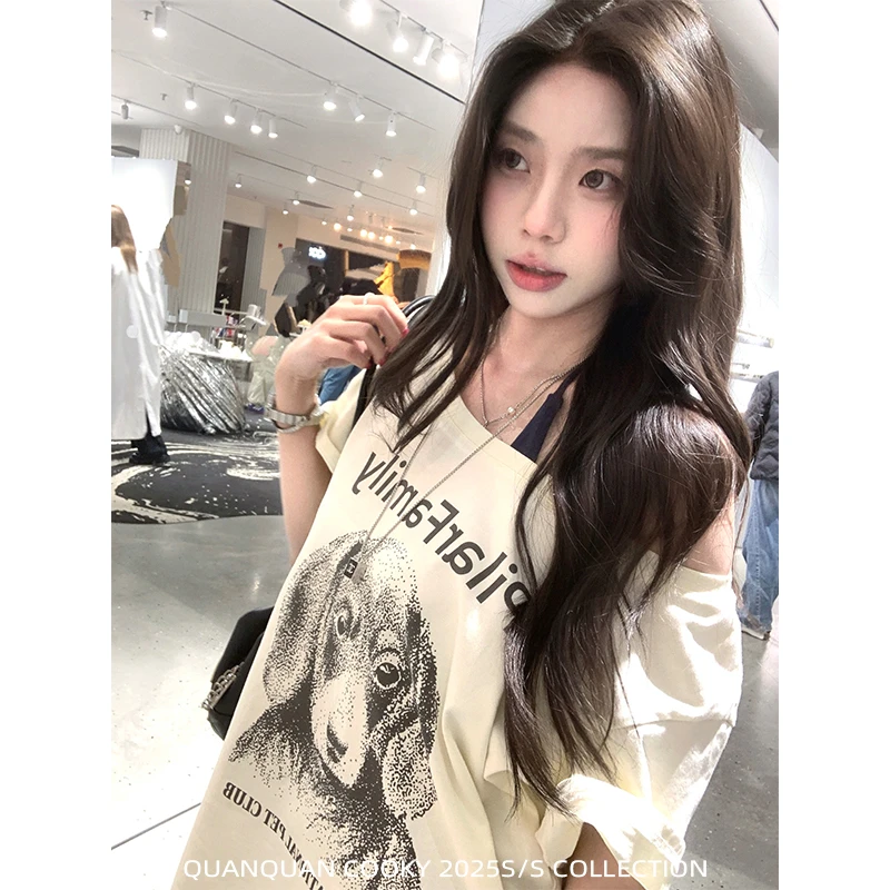 圈圈cooky   Grey系少女 腊肠小狗印花圆领T恤L0756T