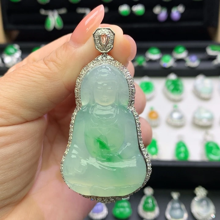 翡翠18K金镶嵌吊坠(不含链)