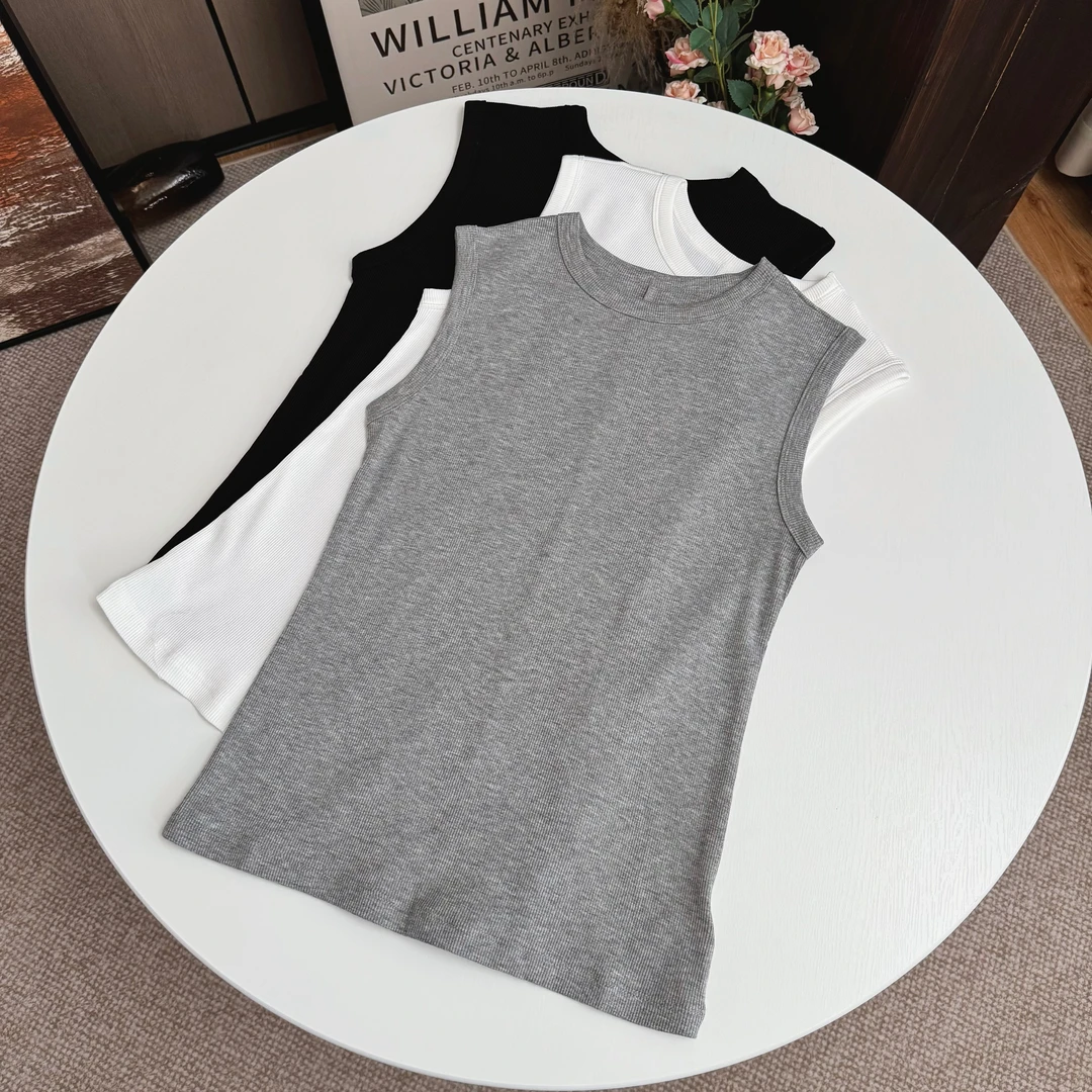 【郭肉肉】无袖背心女外穿坑条T恤显瘦上衣修身打底早秋内搭美背