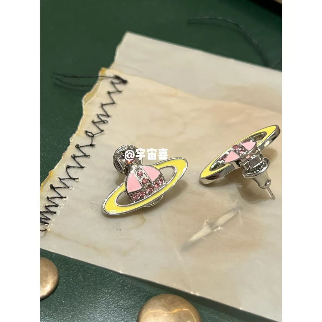 铜合金珐琅耳饰 Q2-064【黄粉星球珐琅撞色彩色耳钉】奶油粉