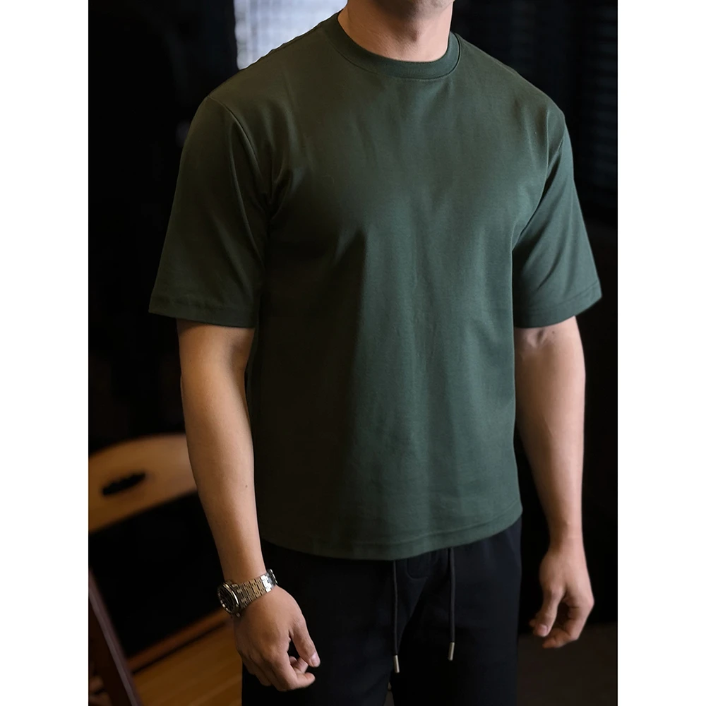 简素Design双面凉感抗皱落肩圆领T恤男弹力宽松纯色打底衫春夏季