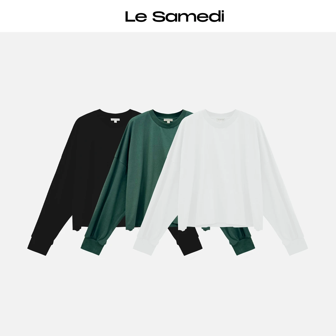 Le Samedi【晴日远山】高密呼吸棉 max落肩松弛感短款长袖上衣