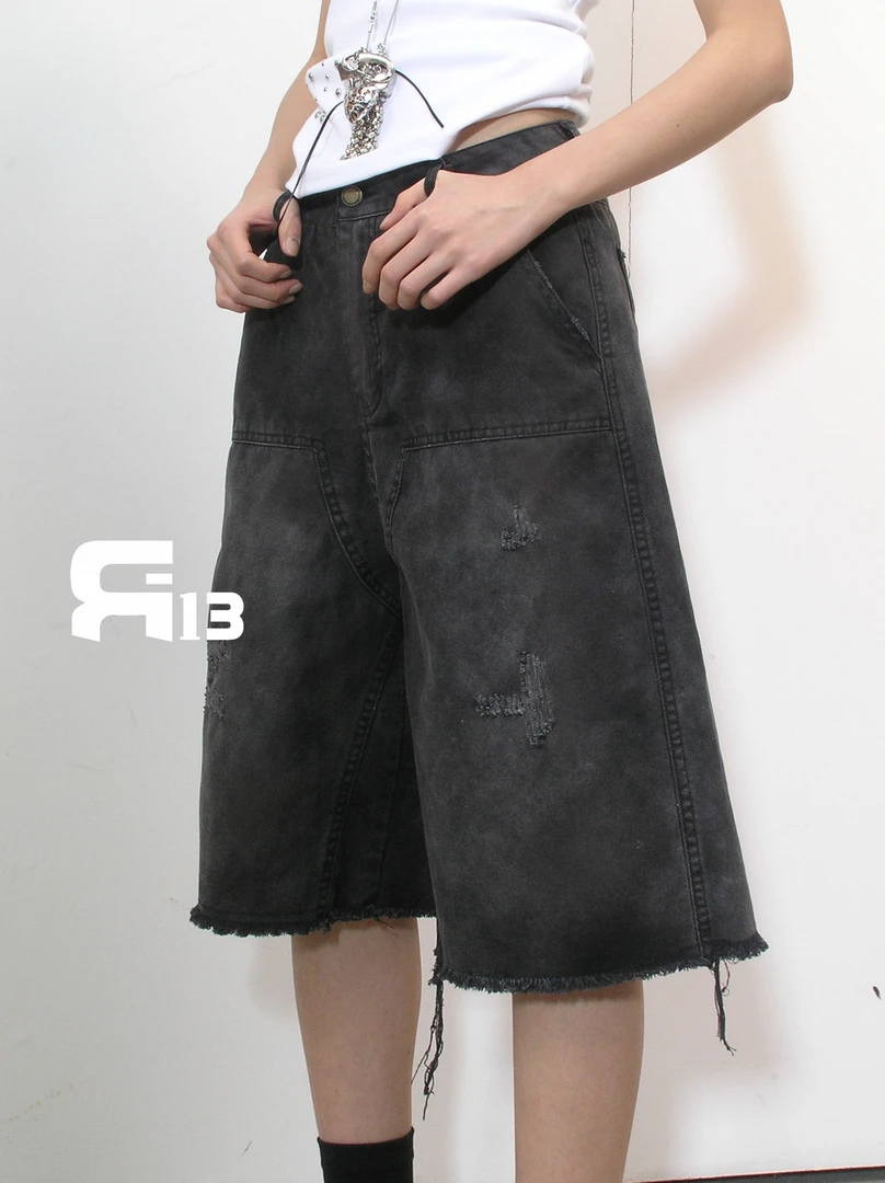 洗水做旧牛仔中裤33259下