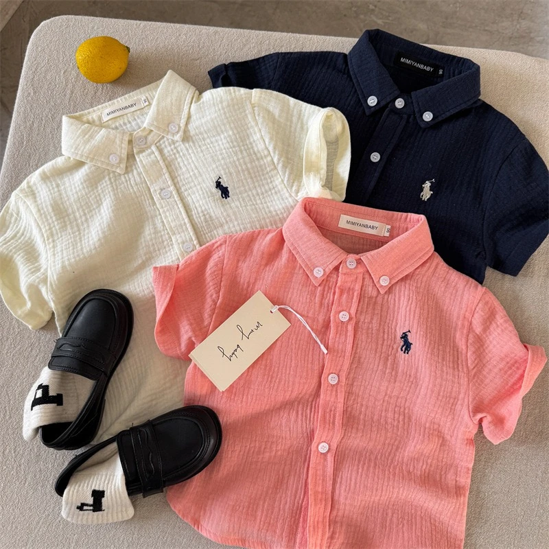 儿童衬衫2025夏季新款男女童刺绣衬衫短袖宝宝百搭衬衣50727