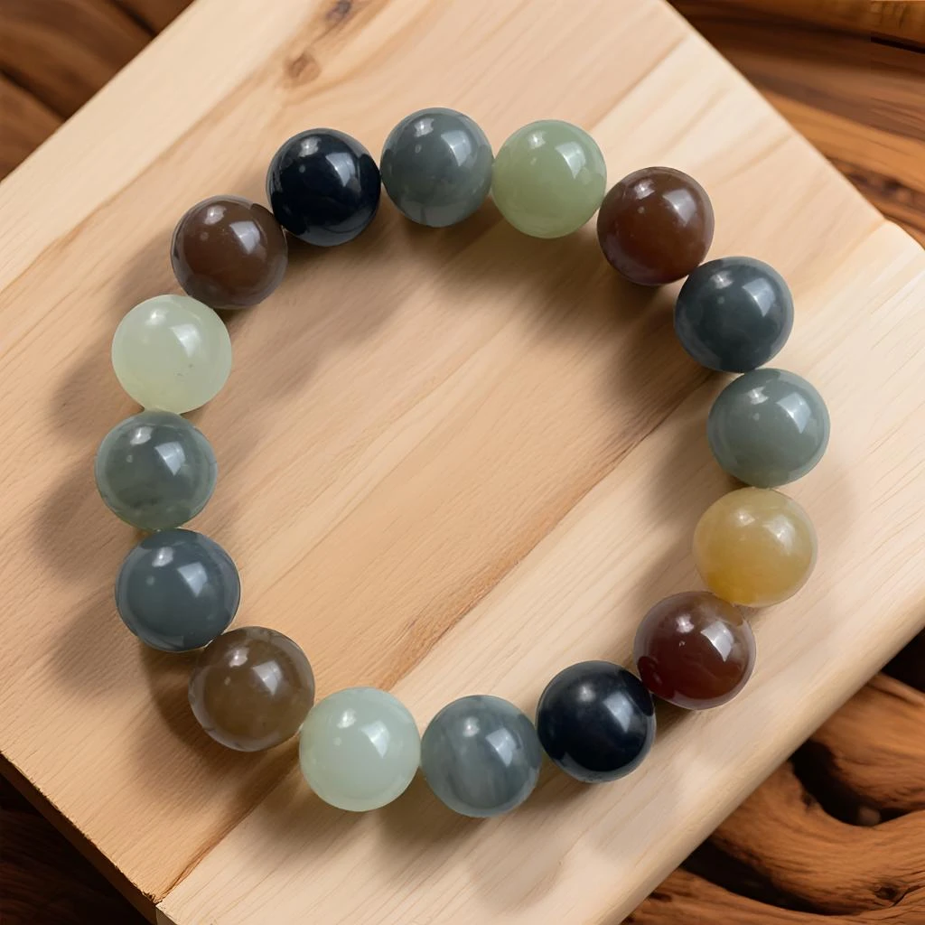 “遥望楼兰”和田玉卡12三色手串