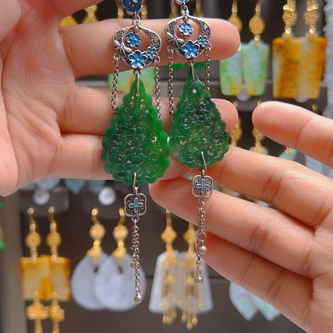 银S925镶嵌翡翠耳饰