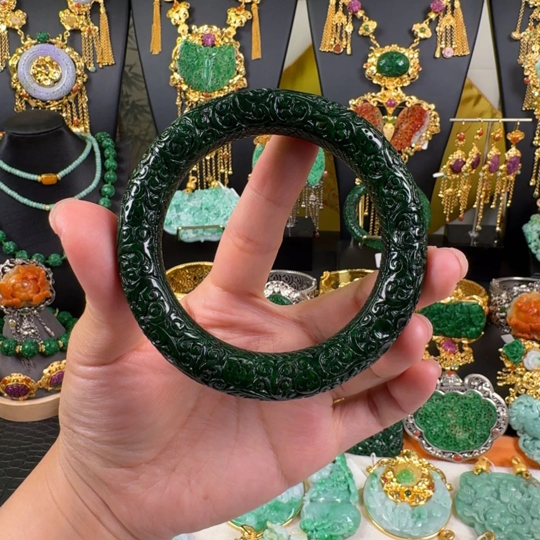 翡翠未镶嵌手镯老花青手镯 炸价