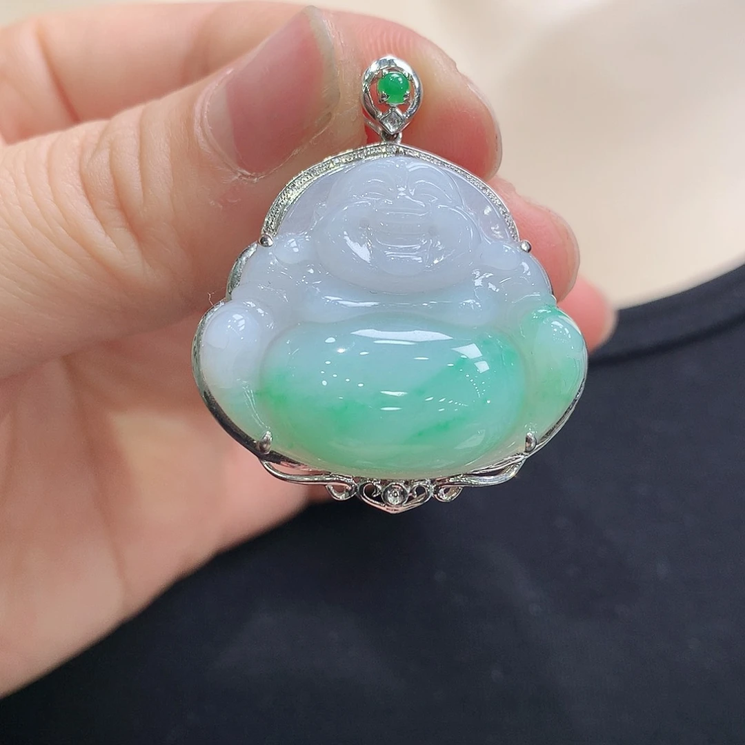 翡翠颈饰18K金镶嵌佛公