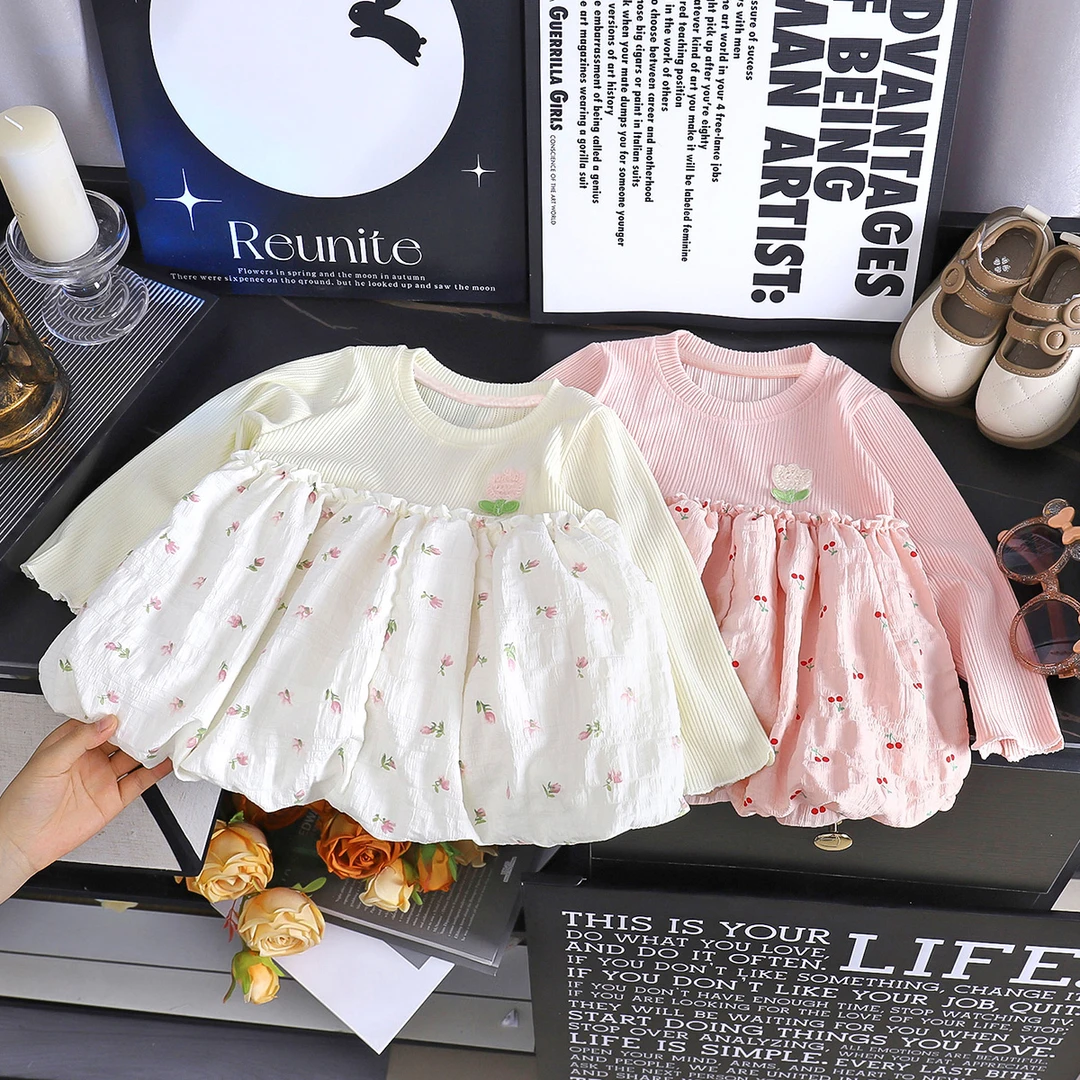新款女童春秋柔软可爱舒适女宝连柔软洋气内外百搭宝宝连体灯笼裙
