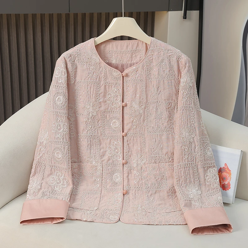 新中式袖口撞色亮片盘扣显瘦女2025春季设计感小个子国风外套