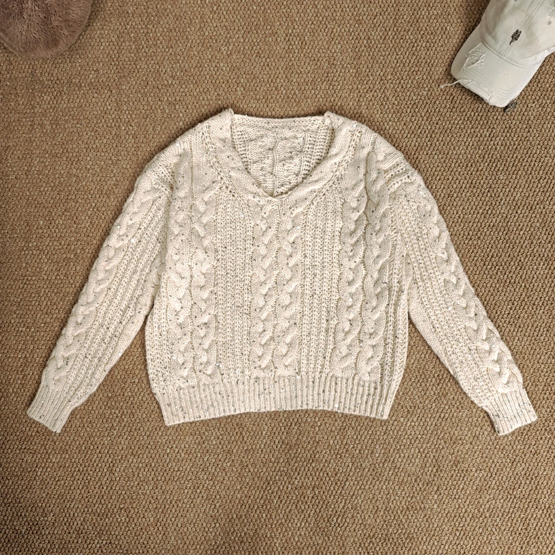 2024冬季新款时尚休闲亮片毛衣女秋冬针织长袖8573