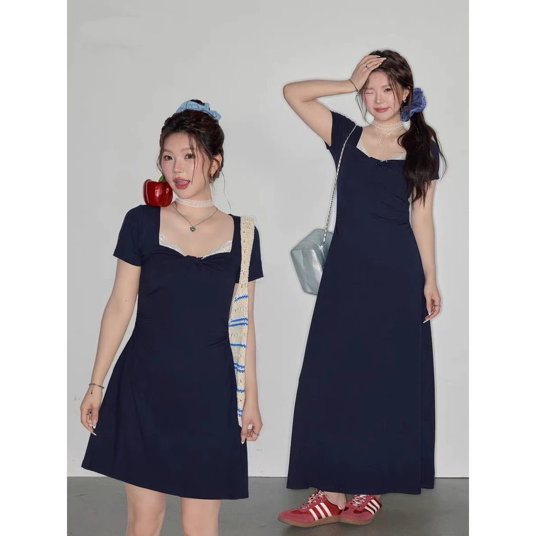 【小巧定制】XQ2573夏季新款法式显瘦蕾丝拼接连衣裙