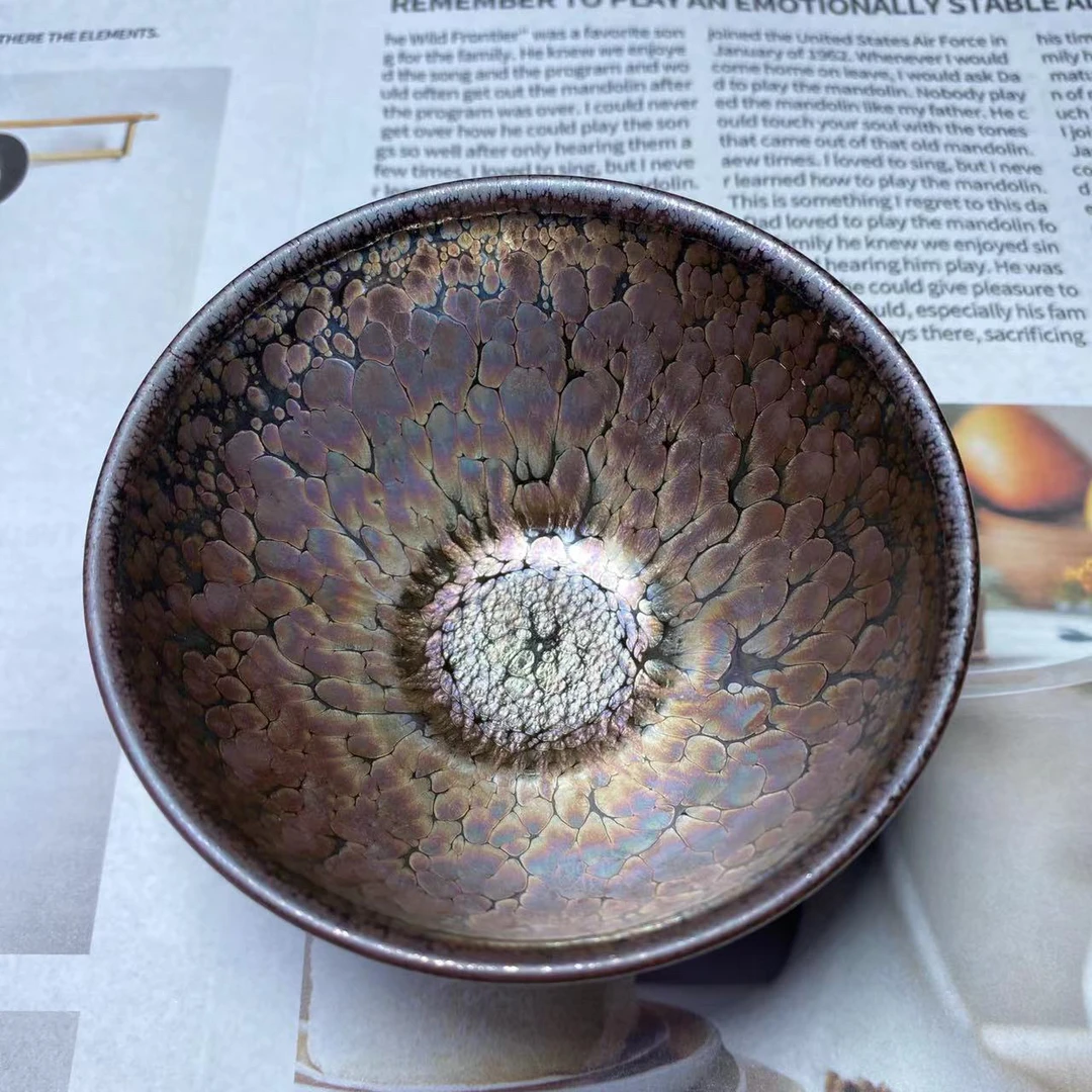 紫金油滴束口器型原矿原釉建窑建盏天目盏陶瓷主人杯茶杯纯手工杯