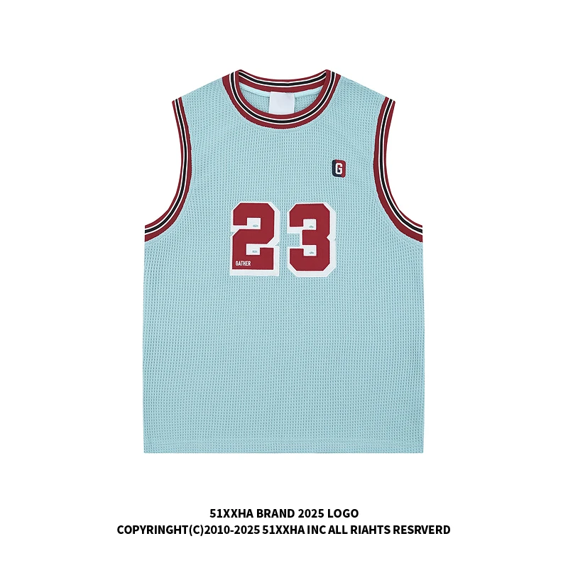 51嘻哈美式复古vibe条纹拼接23号球衣背心夏季针织篮球运动坎肩男