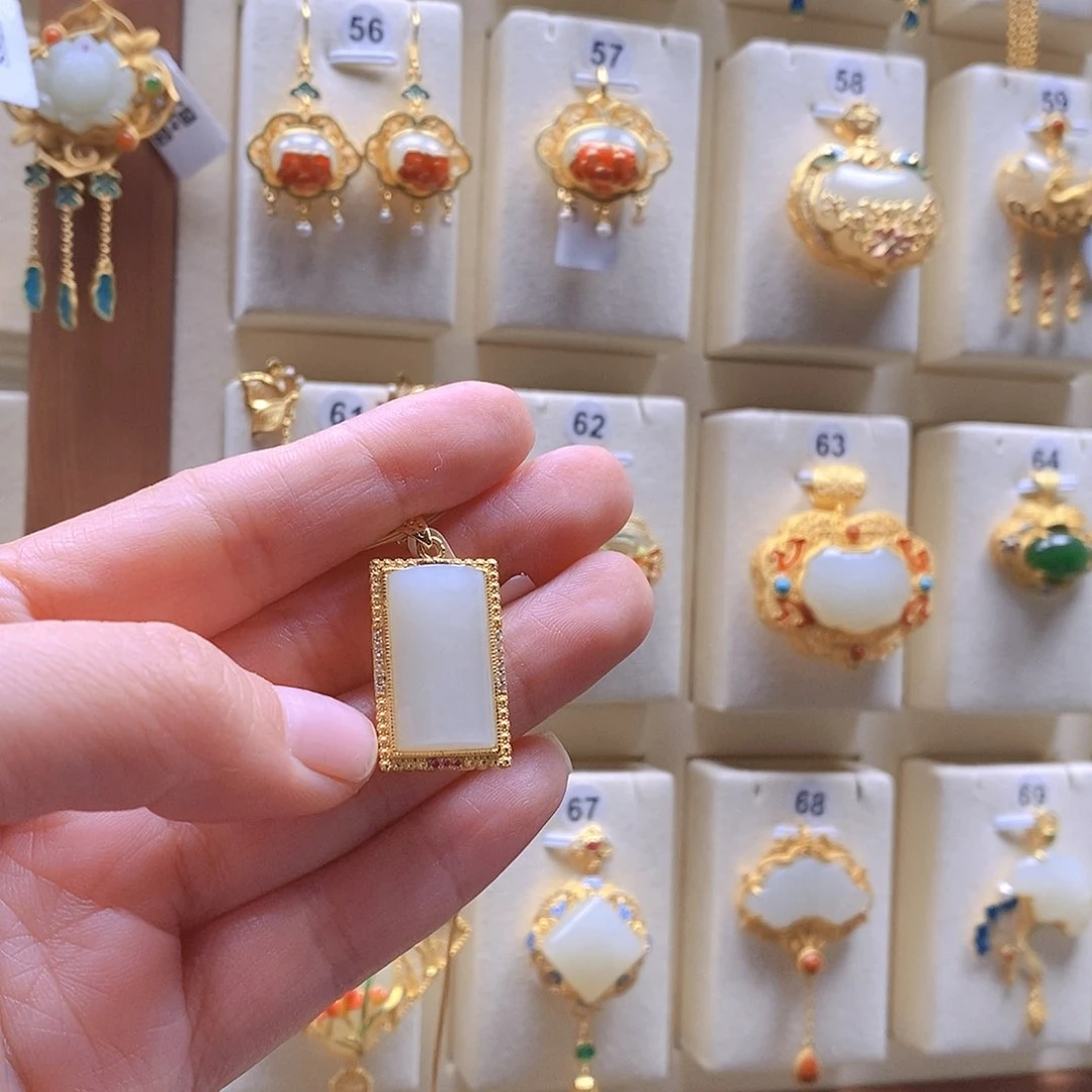 和田玉颈饰银S925镶嵌