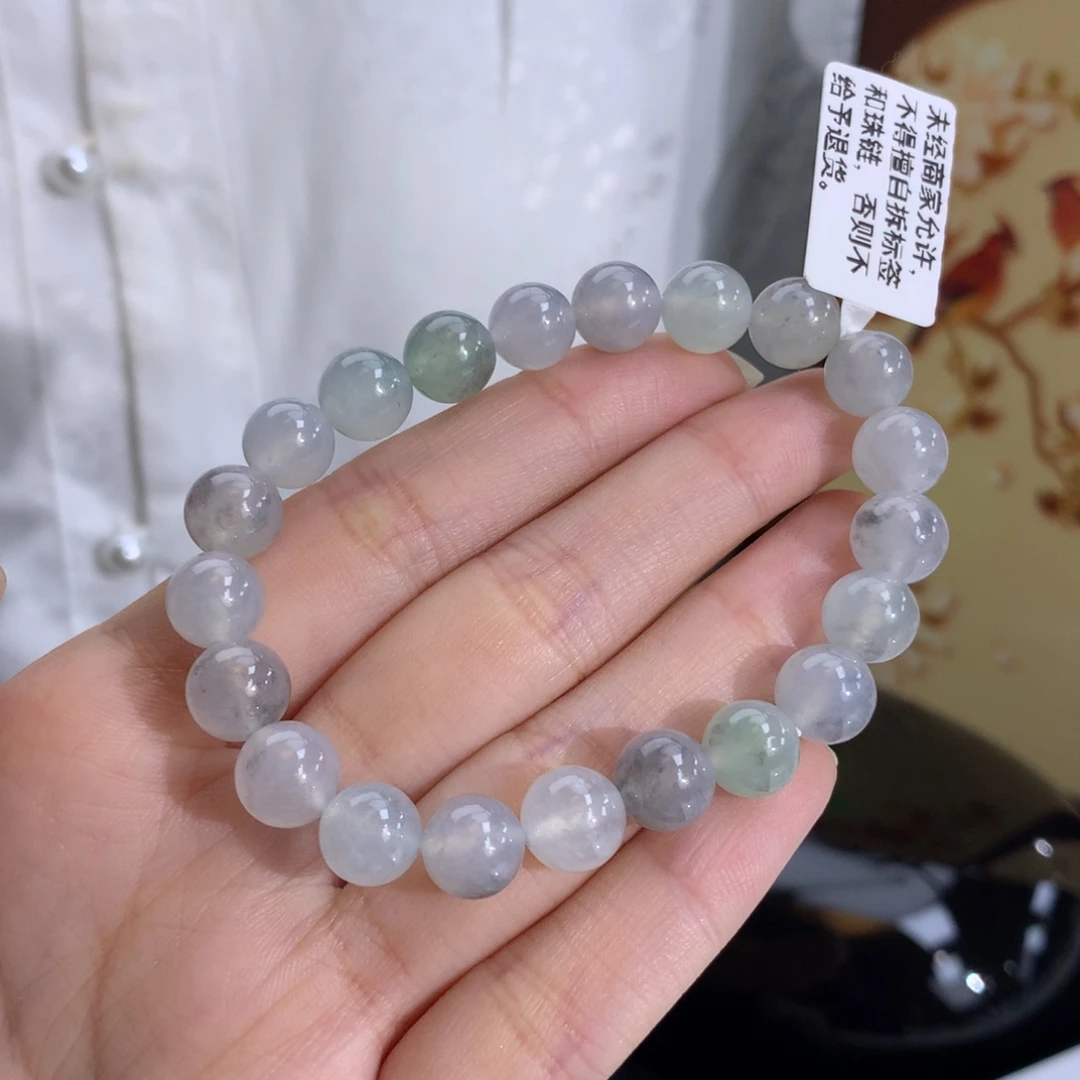 翡翠未镶嵌手串卡8.9冰胶水墨画乌鸡