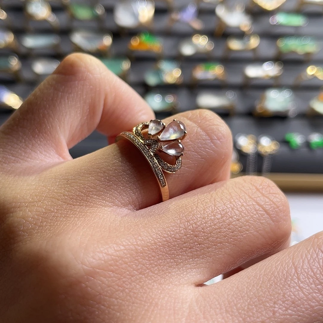 翡翠18K金镶嵌戒指水滴皇冠戒指 48小时鉴赏