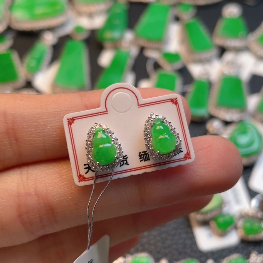 翡翠银S925镶嵌吊坠(不含链)耳钉