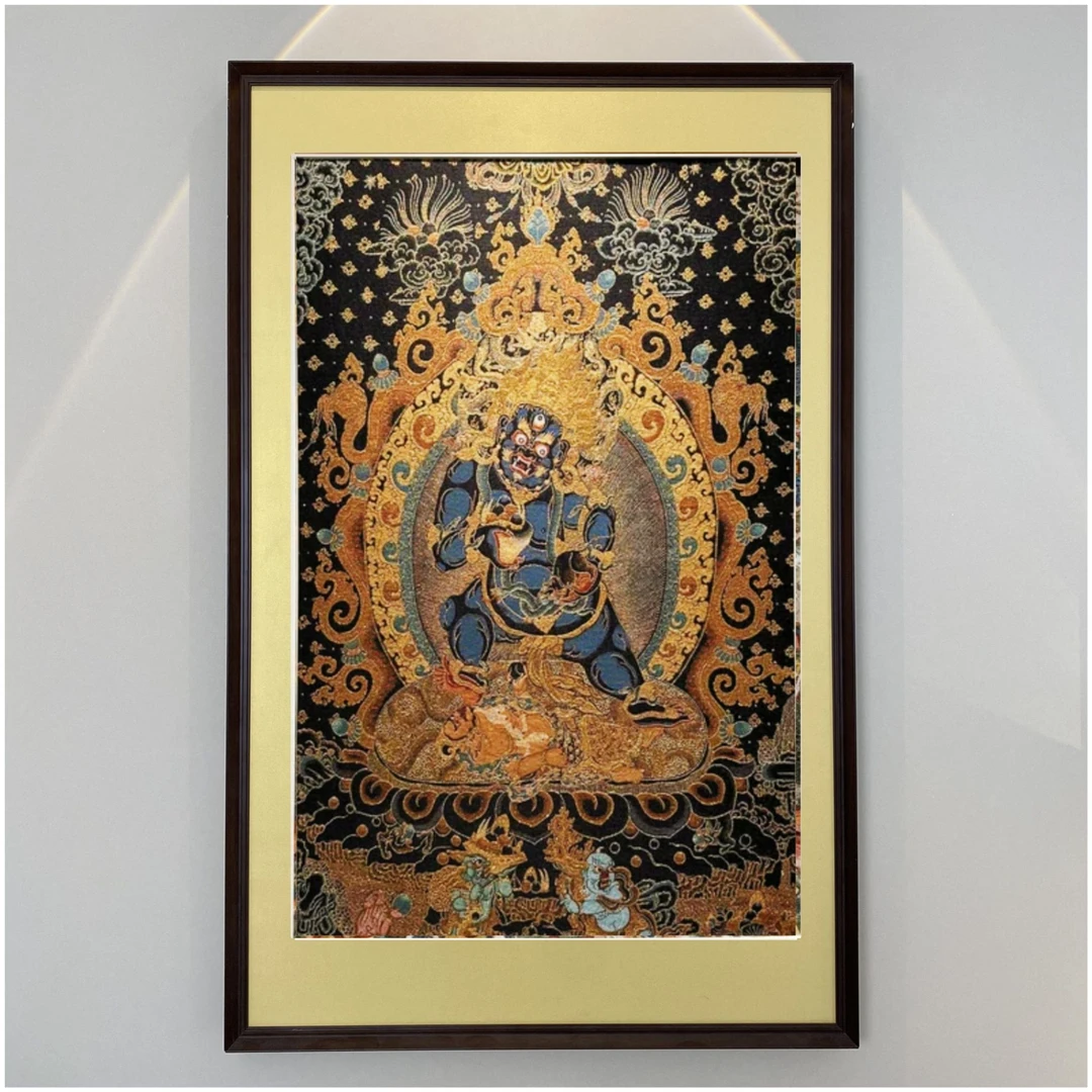 刺绣材质【黑财神】挂画实木装裱办公室玄关茶室书房装饰画