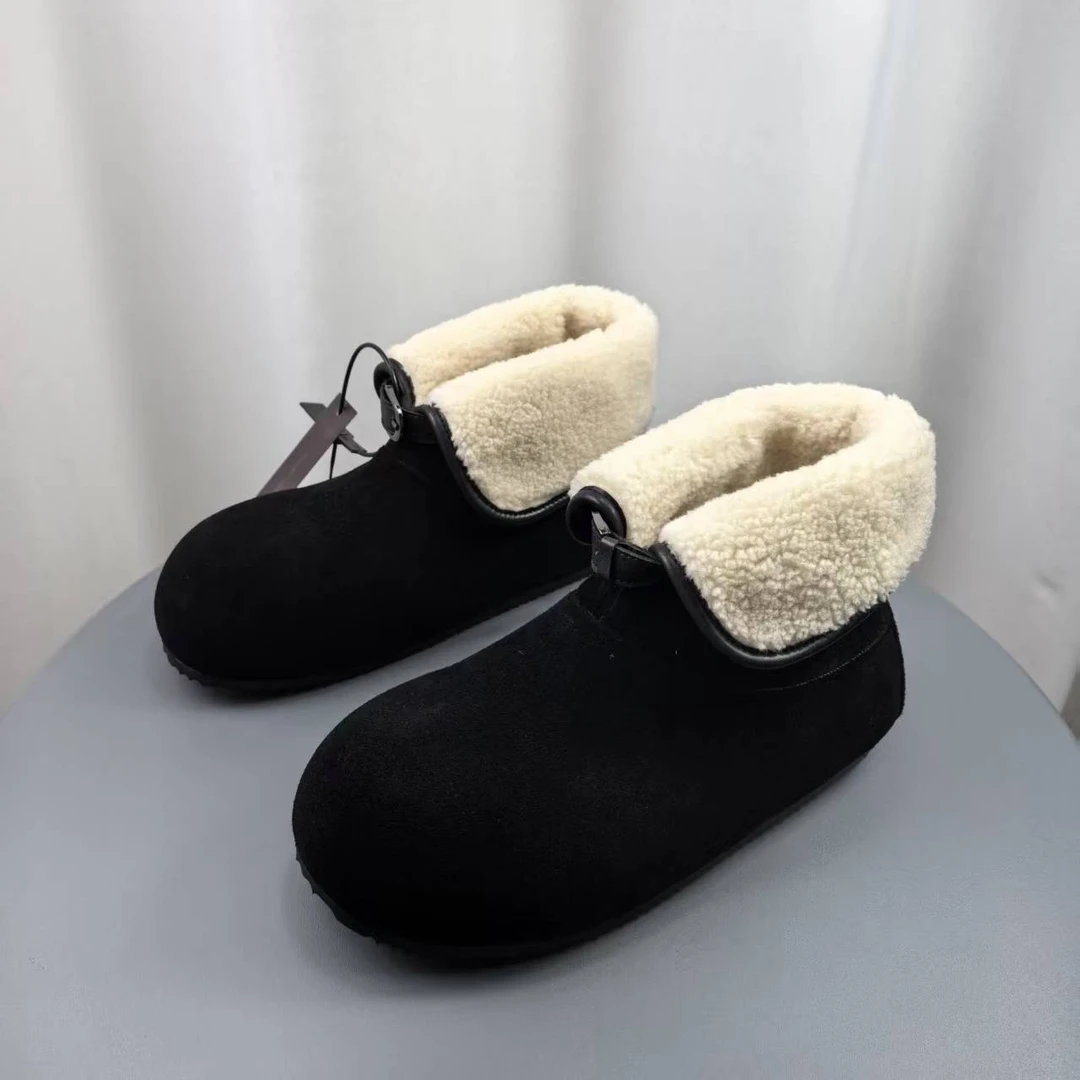 SGIRL TWTW翻边勃肯加绒雪地靴女2025冬季新款两穿平底毛毛短靴子