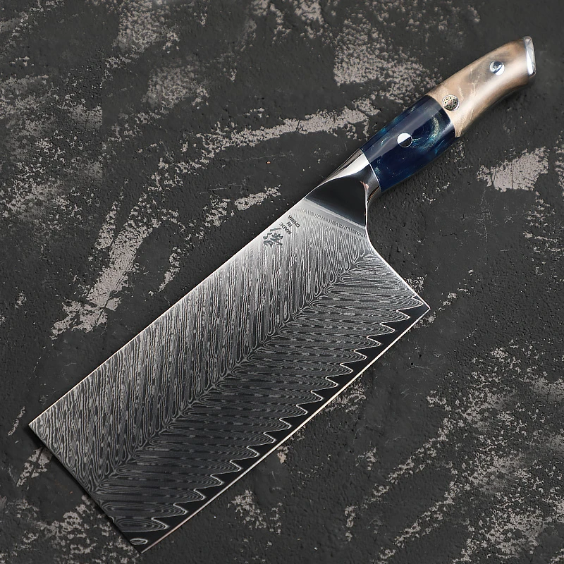 [影]树脂鱼骨纹家用厨师中式切菜刀10cr15mov