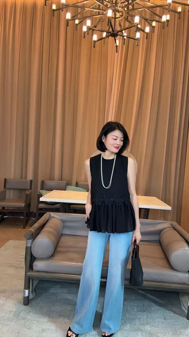 TANTAN  棉 气质百搭浅色直筒牛仔裤1651