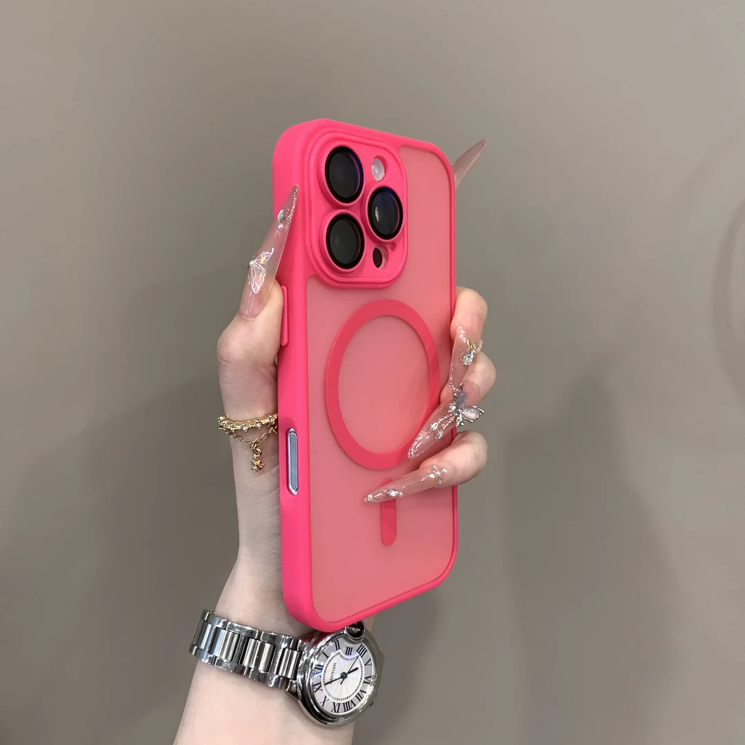 全包镜头肤感磨砂磁吸荧光粉适用iPhone16promax苹果15手机壳14新