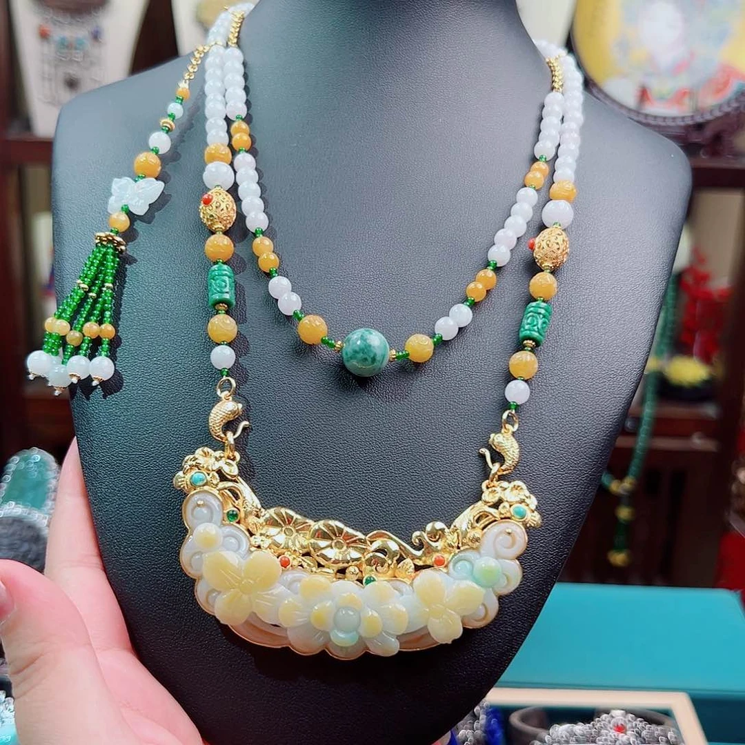 颈饰翡翠银S925镶嵌国风