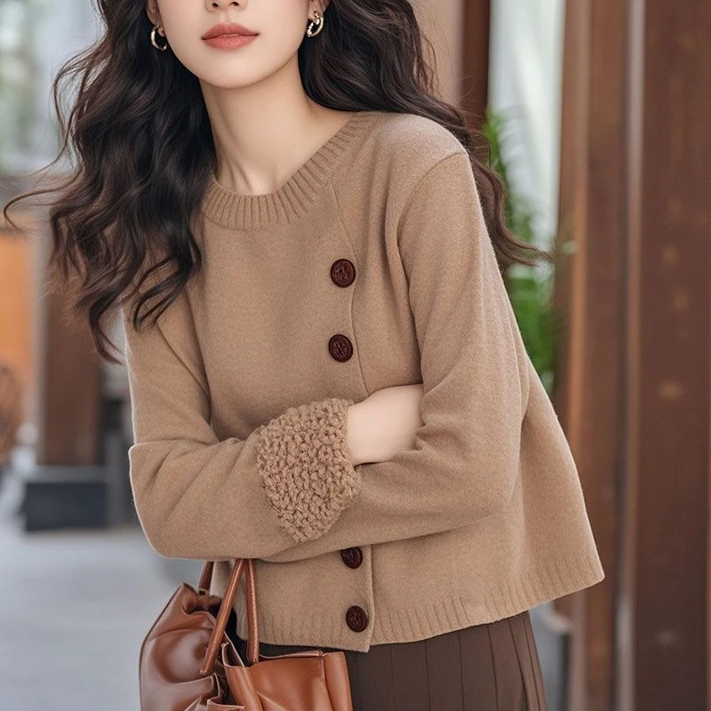 欧货重工设计感树莓色纽扣套头针织衫毛衣女2025新款冬慵懒高级感