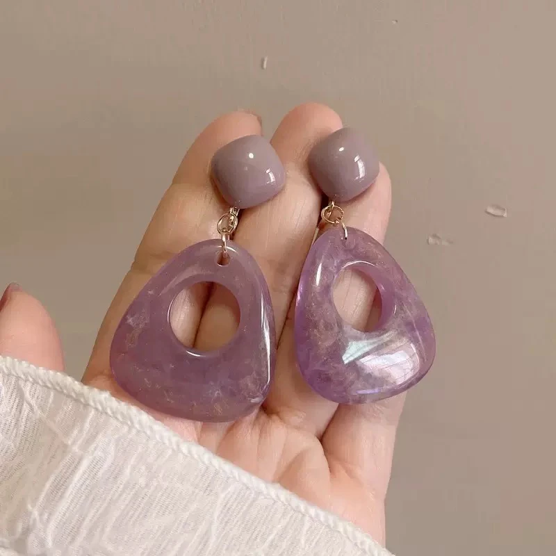 合金亚克力耳饰 新款潮晕染紫色耳环时尚韩国气质简约葡萄紫耳钉