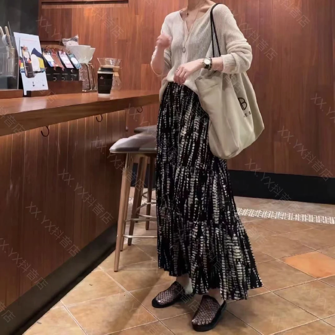 XX.YX（氛围感）夏季单层松紧腰扎染显瘦大裙摆半身裙3325