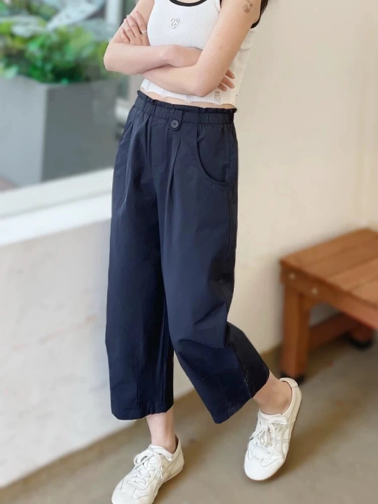 爆款时尚花苞裤女春款显瘦九分裤休闲松紧腰