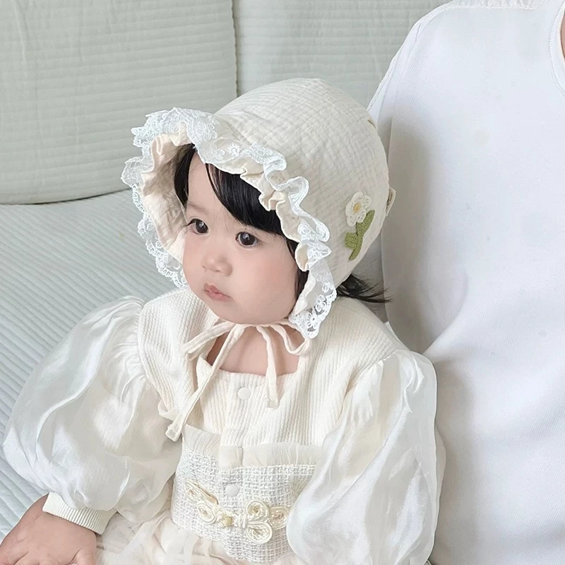 婴儿帽子春秋季新生宝宝公主帽洋气婴幼儿包头帽小月龄女童护耳帽