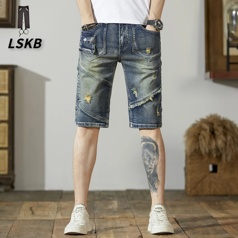 百搭中裤显瘦短裤破洞男款爆款2025男牛仔短裤新款痞帅慵懒风男装