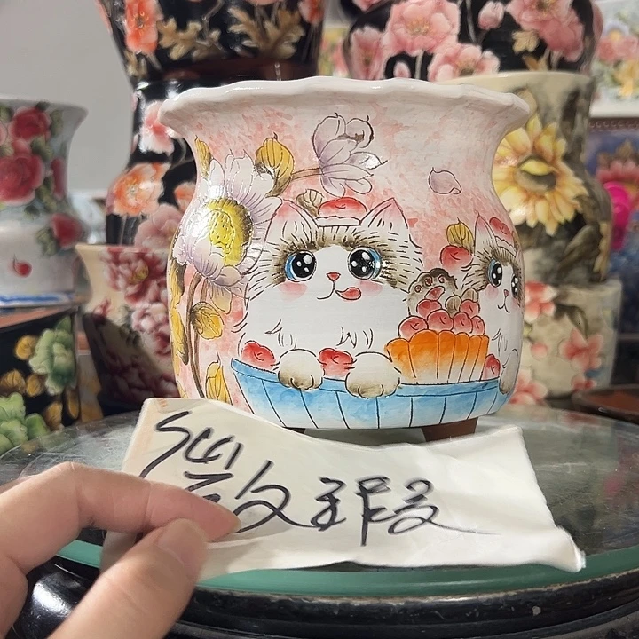 景德镇幸运花盆手绘韩式花盆