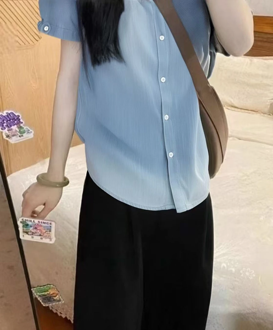 J7JIS123#夏季女款莱塞尔牛仔衬衫短袖薄款宽松休闲百搭潮流上衣