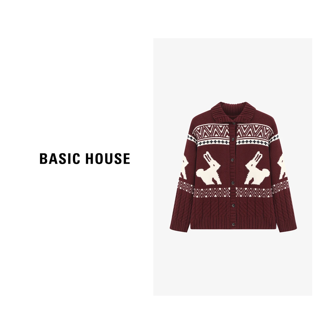 Basic House/百家好秋冬设计波纹提花休闲针织毛衣-B06245C2222