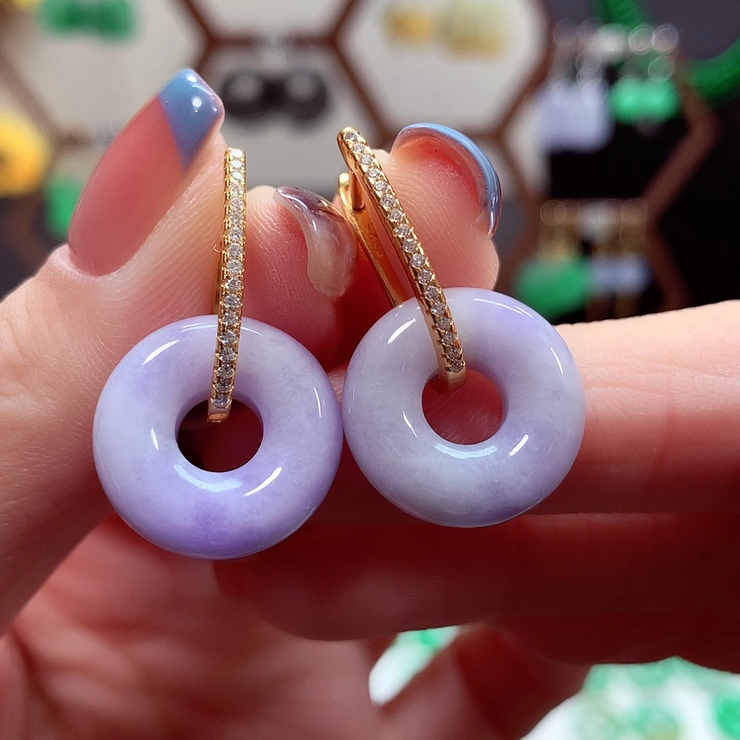 翡翠耳饰银S925镶嵌天然翡翠