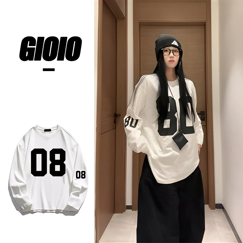 GIOIO宽松卫衣女早秋季新款美式复古印花纯棉圆领长袖新款上衣