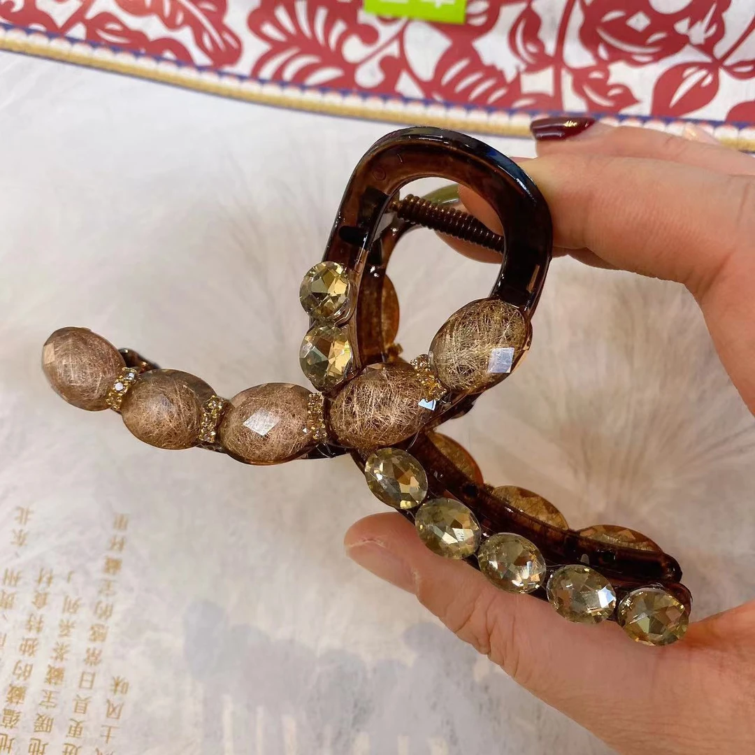 M1270新款韩版时尚大抓夹精致发抓韩式简约款黄色钻钻发夹气质