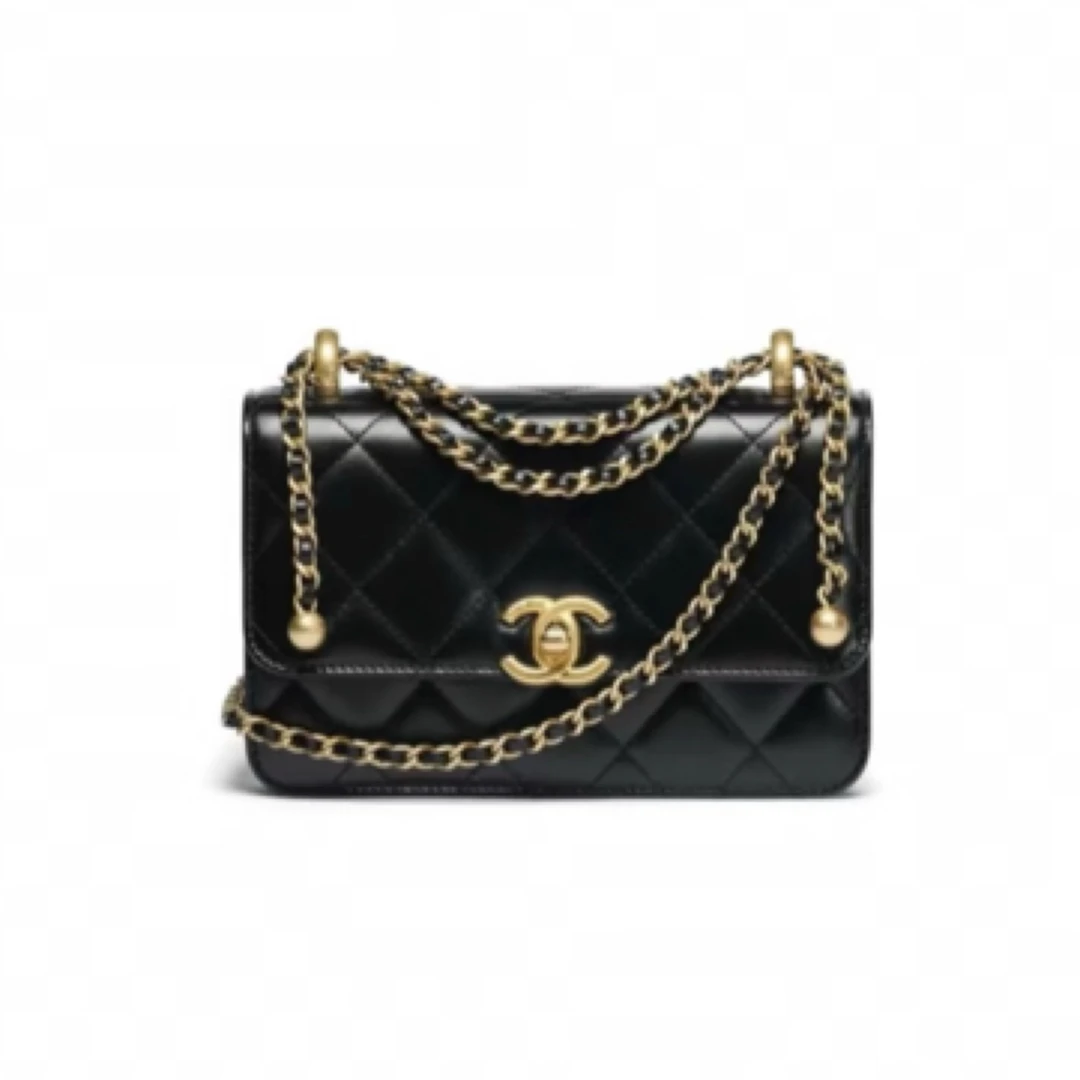 未使用 Chanel/香奈儿 黑金双金珠小号单肩包 芯