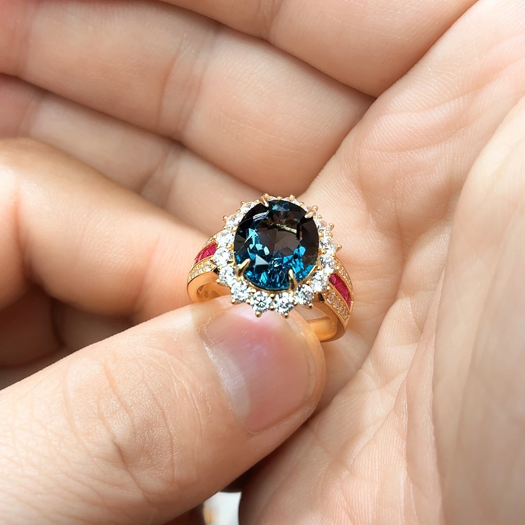 戒指托帕石银S925镶嵌